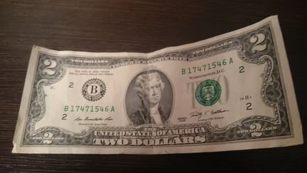 Банкнота 2 доллара, новая