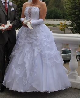 Свадебное платье+перчатки+фата