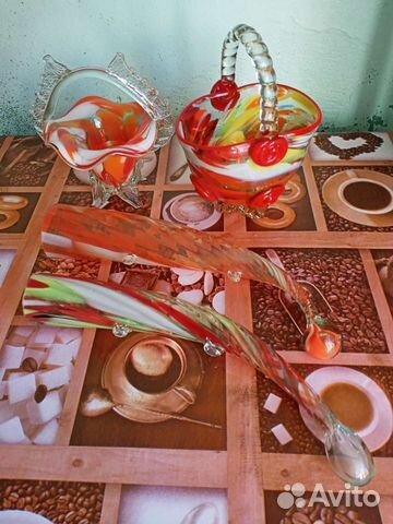 Ваза, конфетница,рог цветное стекло СССР