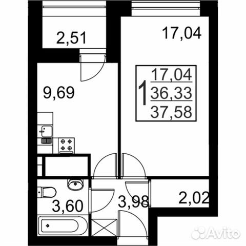 1-к квартира, 37.6 м², 25/32 эт.