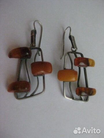 Серебряные серьги с янтарем СССР