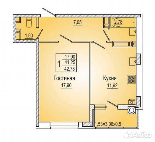 1-к квартира, 43 м², 21/22 эт.