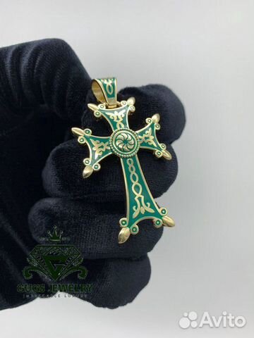 Нательный Крест армянский из золота с эмалью