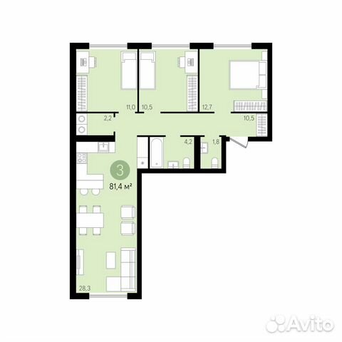 3-к квартира, 81.4 м², 5/8 эт. 3-к квартира, 81.4 м², 5/8 эт.