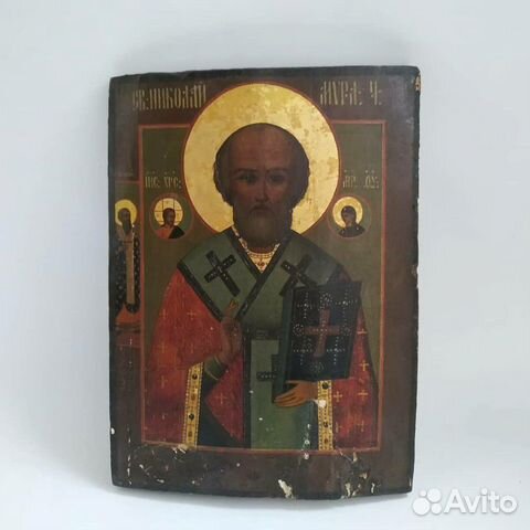 Антикварная икона Николай Чудотворца в киоте Антикварная икона Николай Чудотворца в киоте