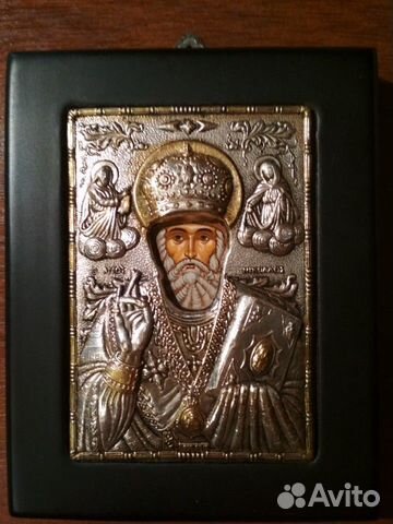 Икона Николай чудотворец в серебре Икона Николай чудотворец в серебре