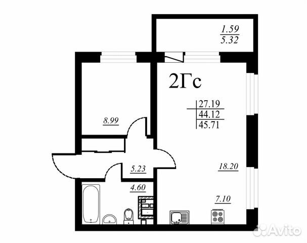 2-к квартира, 45.7 м², 10/24 эт.