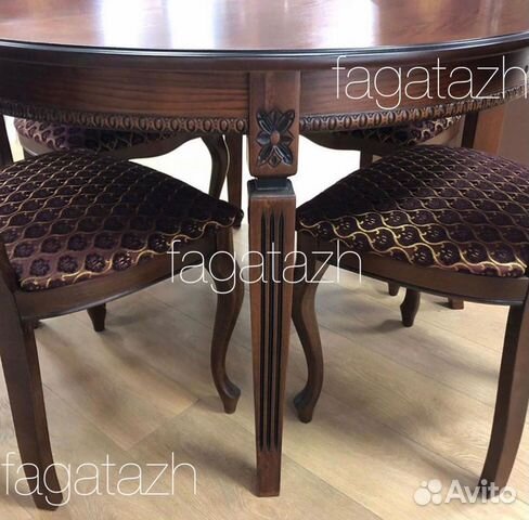 Обеденная группа, стол и стулья из массива бука