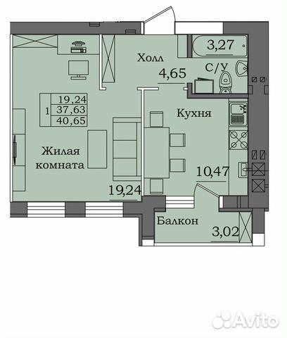 1-к квартира, 40.7 м², 2/5 эт. 1-к квартира, 40.7 м², 2/5 эт.