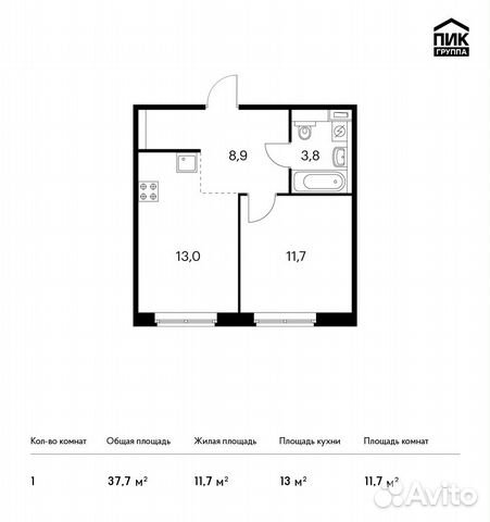 1-к квартира, 37.7 м², 1/9 эт. 1-к квартира, 37.7 м², 1/9 эт.