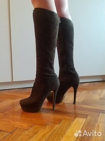 Сапоги замшевые коричневые