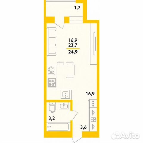 1-к квартира, 23 м², 7/10 эт.