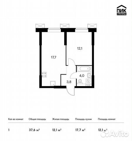 1-к квартира, 37.6 м², 16/28 эт.