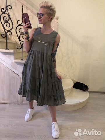 Платье хаки с ярусами Платье хаки с ярусами