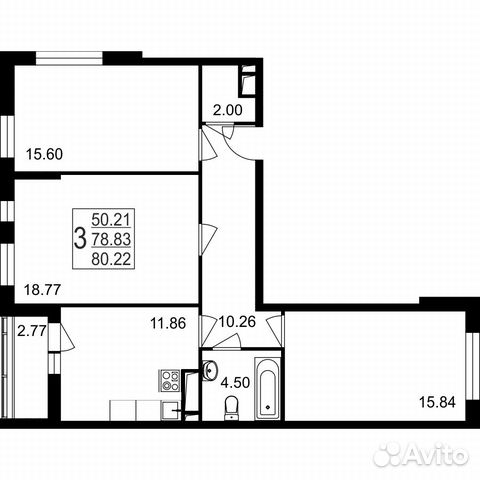 3-к квартира, 80.2 м², 3/8 эт. 3-к квартира, 80.2 м², 3/8 эт.
