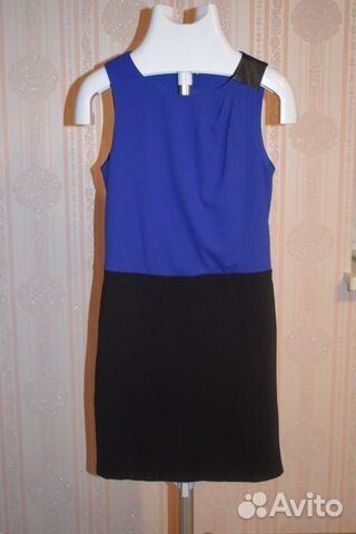 Платье синее с чёрной юбкой Promod 44 S