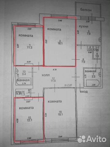 4-к квартира, 97 м², 2/9 эт.