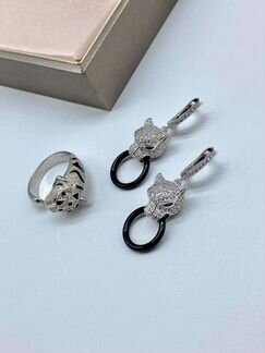 Серьги и кольцо Cartier Panther Картье Пантера Сер