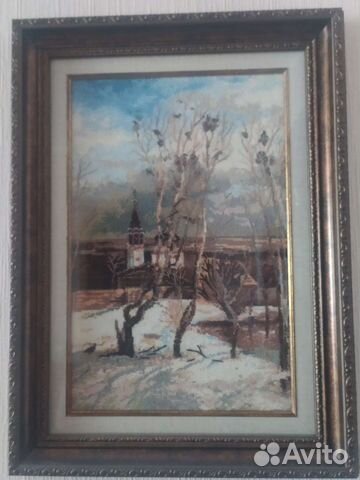 Картина вышитая крестом Васнецов грачи прилетели