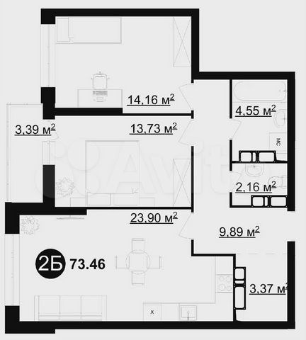 2-к. квартира, 73,5 м², 8/25 эт.