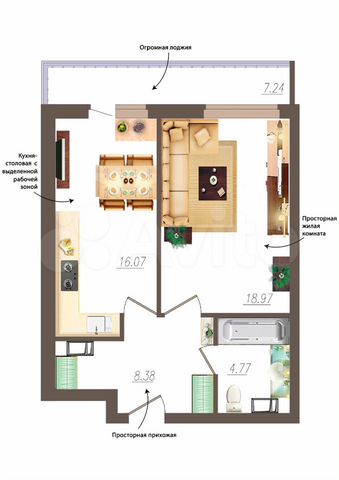 1-к. квартира, 50,4 м², 3/19 эт.