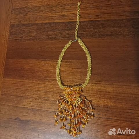 Колье-галстук из натурального янтаря ручная работа