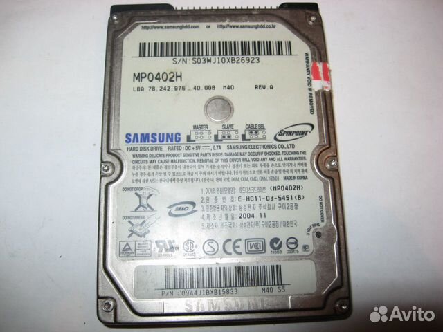 HDD Toshiba 40gb 2.5 IDE