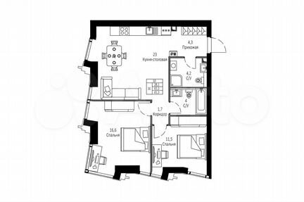 3-к квартира, 65.3 м², 10/42 эт.