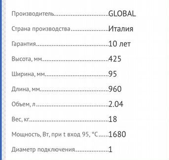 Радиатор биметалический Global Италия