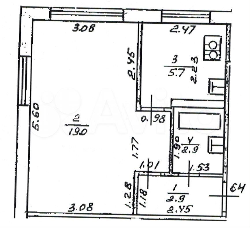 1-room apartment, 30.5 m2, 1/5 floor