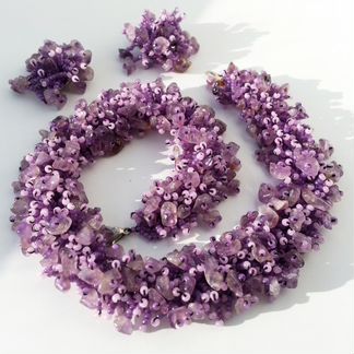 Новый комплект украшений, колье, клипсы - аметист