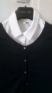 Белая рубашка и кардиган синий