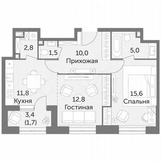 2-к квартира, 61.2 м², 24/48 эт.
