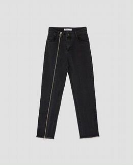 Джинсы чёрные zara завышенная талия молния