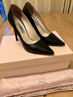 Черные кожаные туфли prada оригинал 37р-р