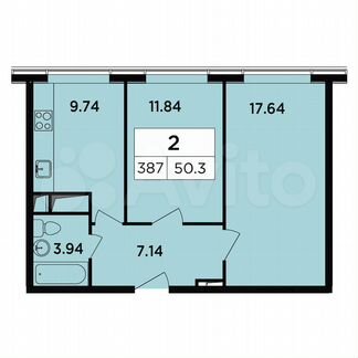 2-к апартаменты, 50.3 м², 17/17 эт.