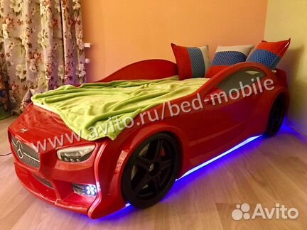 Кровать EVO Мерседес красный с подсветкой