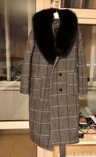Пальто Новое Шерсть 70 чернобурка песец р.40 Xs S