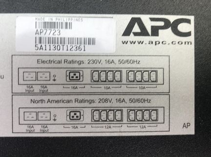 Распределитель питания 2входа APC AP7723 3.5Квт