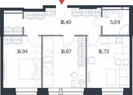 1-к апартаменты, 46 м², 21/21 эт.
