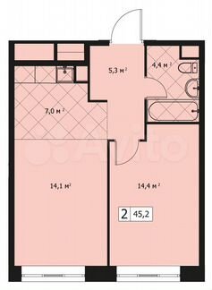 2-к квартира, 44 м², 8/14 эт.