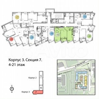 2-к квартира, 55.3 м², 3/21 эт.