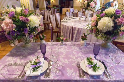Тканевое оформление свадьбы сиреневый креп