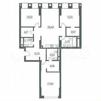 3-к квартира, 110.3 м², 2/53 эт.