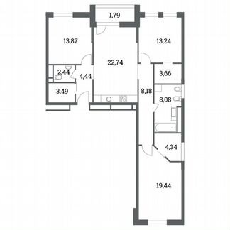 3-к квартира, 103.9 м², 10/15 эт.