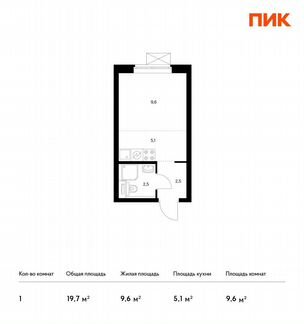 Квартира-студия, 19.7 м², 22/32 эт.