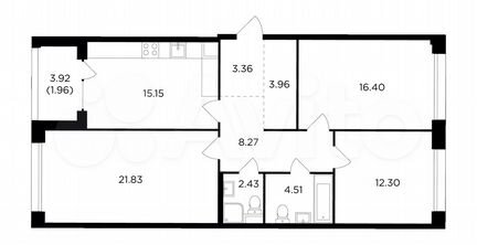 3-к квартира, 90.2 м², 2/17 эт.