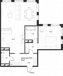 1-к квартира, 83.6 м², 6/17 эт.