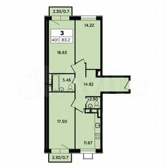 3-к апартаменты, 83.2 м², 13/18 эт.