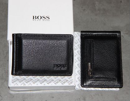 Кожаный зажим для денег H. Boss black new 05